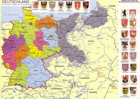 Karte Deutschland und die Vertreibungsgebiete in Ostmitteleuropa