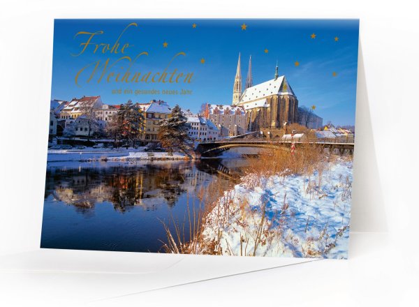 Weihnachtskarte: Görlitz - Blick über die Neiße zur Peterskirche