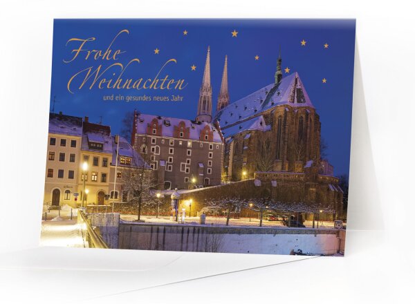 Weihnachtskarte Görlitz - Blick zu Waidhaus und Peterskirche